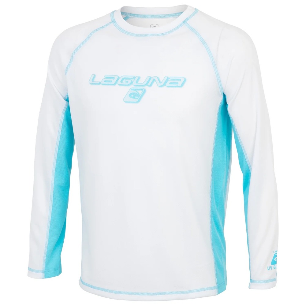 Laguna Boys' Surf Beat Long-Sleeve Swim Tee, White/Blue, L (14/16)